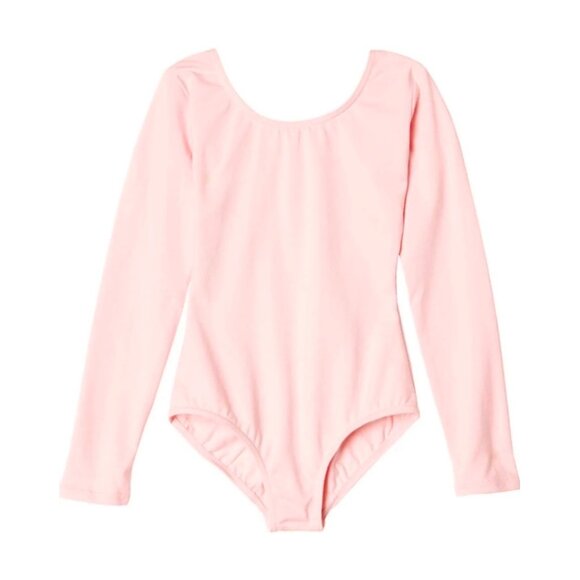 Capezio Childs Leotard Pink Long Sleeve Scoop Neck Bodysuit Dance Size Large New - Picture 1 of 6